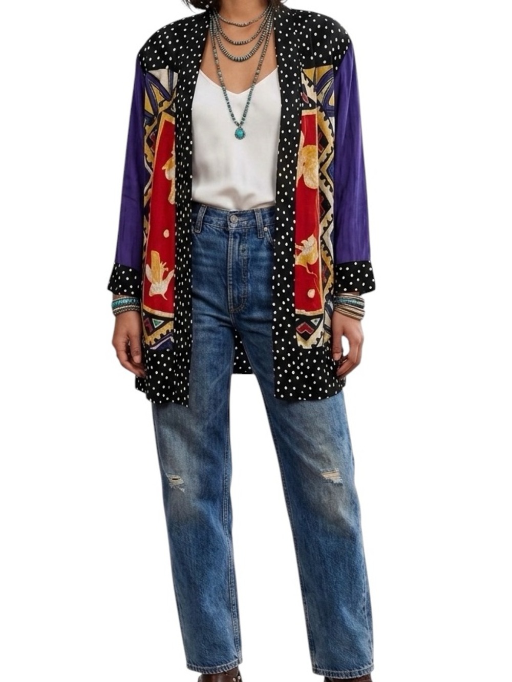 CAROLE LITTLE  Black Polka Dot Artsy Cardigan Kimono Vintage Size 20 - Picture 8 of 8